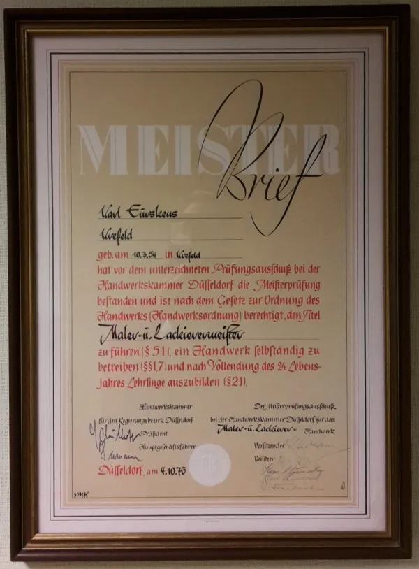 Meisterbrief Karl Eurskens